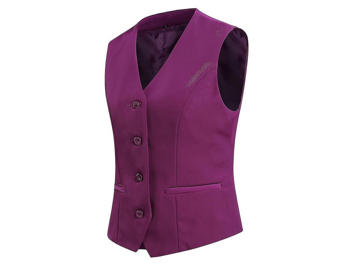 Colete Feminino Slim Fit Com Gola V E 4 Botões Para Ocasiões Casual, Negócio E Diária - Tamanhos Xs A 2xl Roxo Escuro