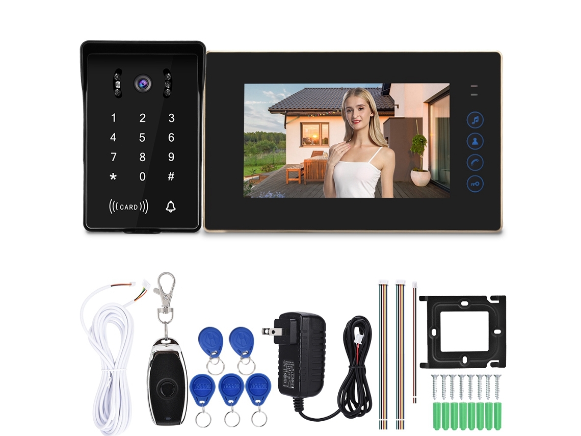 7 Polegadas Interfone De Vídeo Com Fio Wj720d6k, Botões Tácteis + Leitura De Cartão De Senha, Desbloqueio Remoto