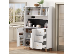 Armário Alto Com Tomadas E Painel Perfurado,bar Para Taças De Vinho E Armazenamento,buffet De Cozinha Branco Para Sala De Jantar