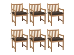 Cadeiras Jardim C/ Almofadas Cinza Acast. 6 Pcs Teca Maciça Dkd Home Decor