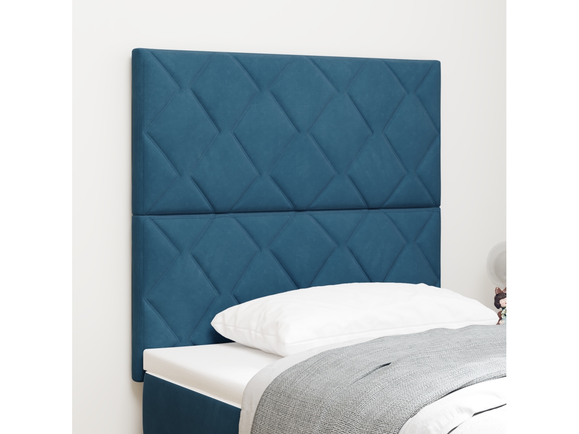 Cabecero de cama de terciopelo azul oscuro con diseño de bloques de diamantes de 100 cm