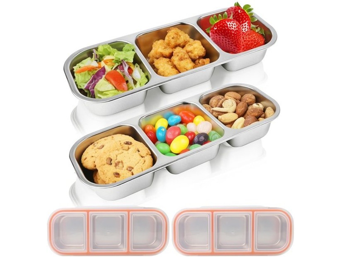 Caixa De Snacks Com 3 Compartimentos, Aço Inoxidável, 600 Ml, Caixa De Snacks Com Tampa, Hermeticamente Fechada, Recipiente Reutilizável Para Pão Para