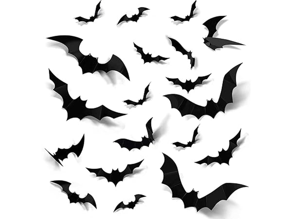Conjunto de 96 Adesivos 3d Assustadores com Morcegos 4 Tamanhos Diferentes Ideais para Janelas e Festas Halloween, Ergonômico, Uso Dia STELASPLEN