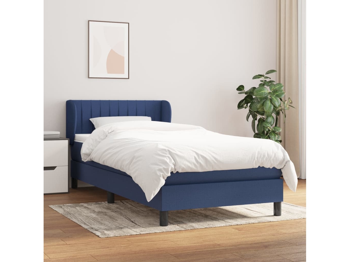 Vidaxl Cama Com Molas/colchão 100x200 Cm Tecido Azul