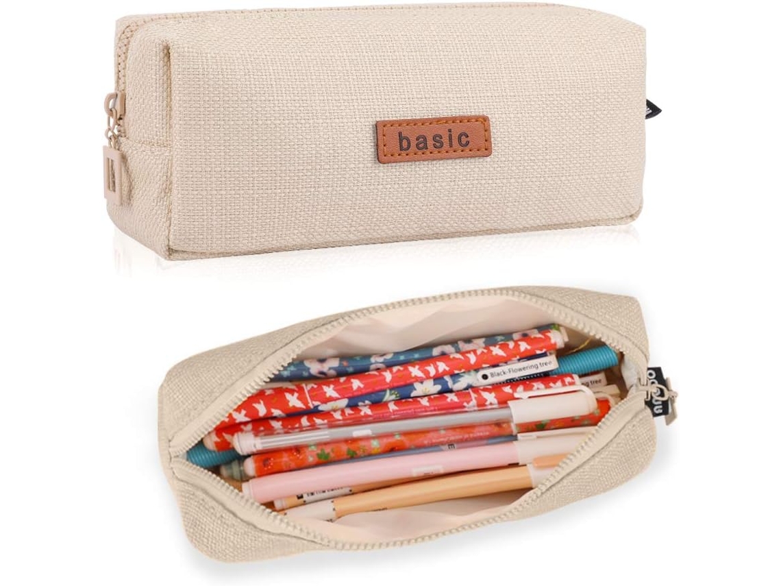 Estojo para Lápis em Algodão e Linho, Nécessaire de Maquiagem, Organizador de Escritório, Porta, Moedas, Bolsa de Cosméticos, Bege BRILVIBERA