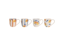 Caneca Home Esprit Amarelo Azul Branco Laranja Limão Mediterrâneo Com Relevo 360 Ml (4 Unidades)