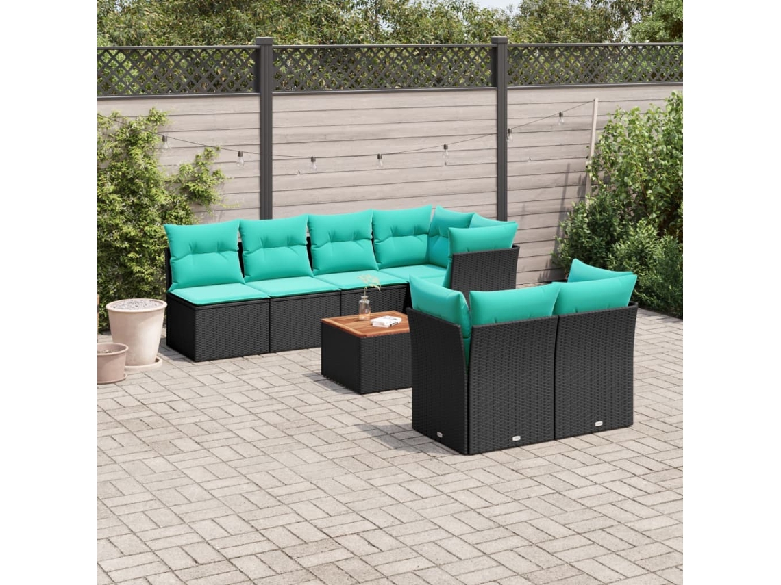 Vidaxl 8 Pcs Conjunto De Sofás P/ Jardim C/ Almofadões Vime Pe Preto
