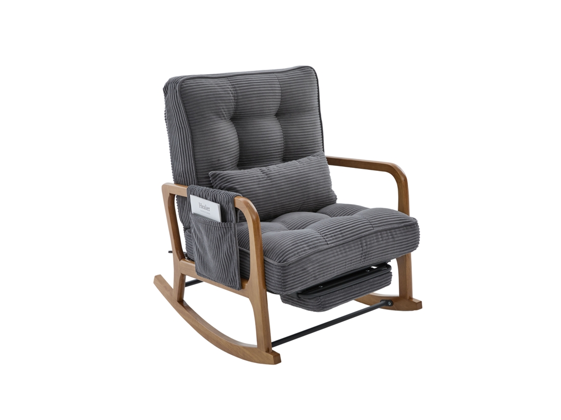 Cadeira De Balanço Moderna Com Apoio Para Os Pés E Bolso Lateral,cadeira Ergonômica Para Sala,quarto E Criança Em Veludo Cinza
