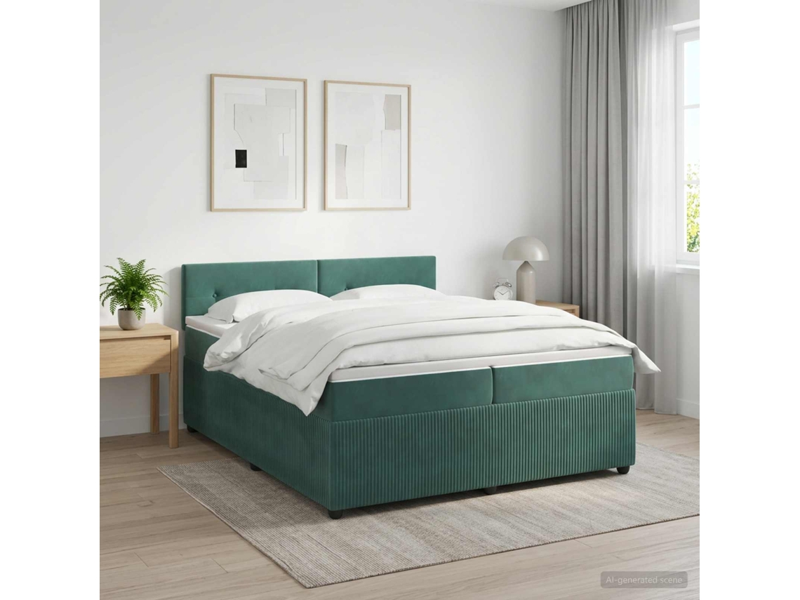 Vidaxl Cama Box Spring Com Colchão Verde-escuro 200 X 200 Cm Veludo