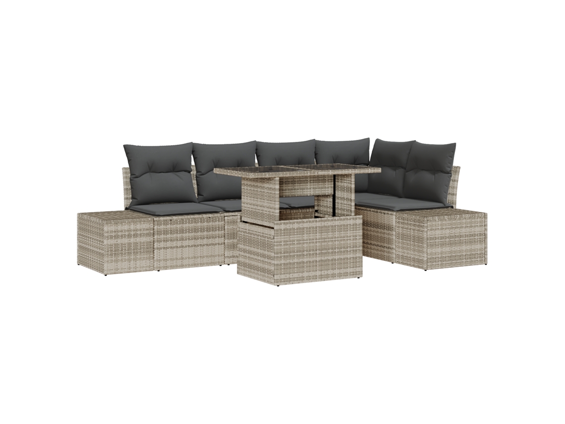 Conjunto 6 Conjunto De Sofá De Jardim Vidaxl Cinzento-claro Vime Pe (264 X 154 X 85 Cm)