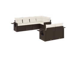 Conjunto de 7 Sofás de Jardim com Almofadões Vime Pe Castanho MAISON EXCLUSIVE (7 pcs)