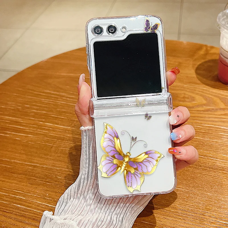 (a211) Capa Rígida Dobrável Transparente Com Estampa De Borboleta Para Galaxy Zflip7 Fe