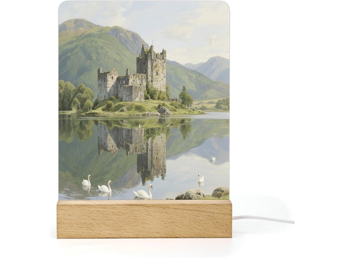 Luminária Noturna Led Highland Lakes And Castles Em Acrílico Com Base Banheiro, Corredor, Quarto E Sala De Estar