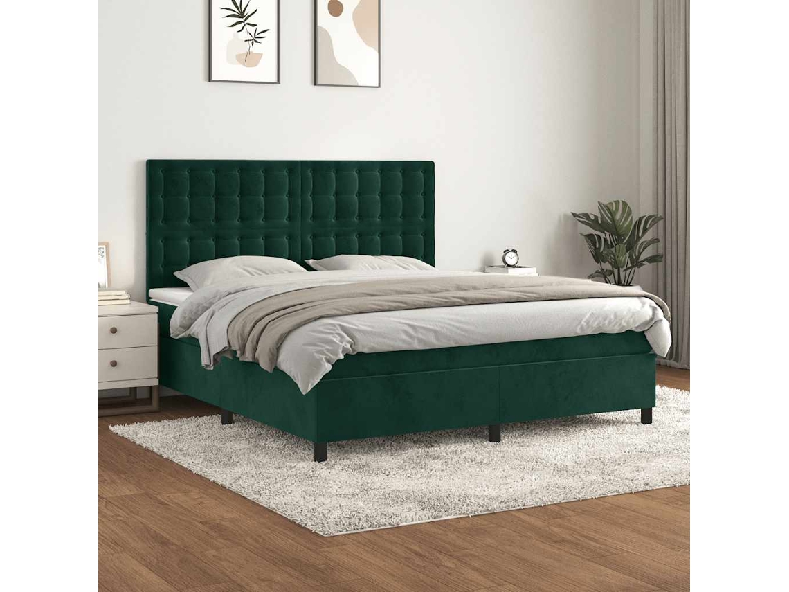 Vidaxl Cama Com Molas/colchão 180x200 Cm Veludo Verde-escuro