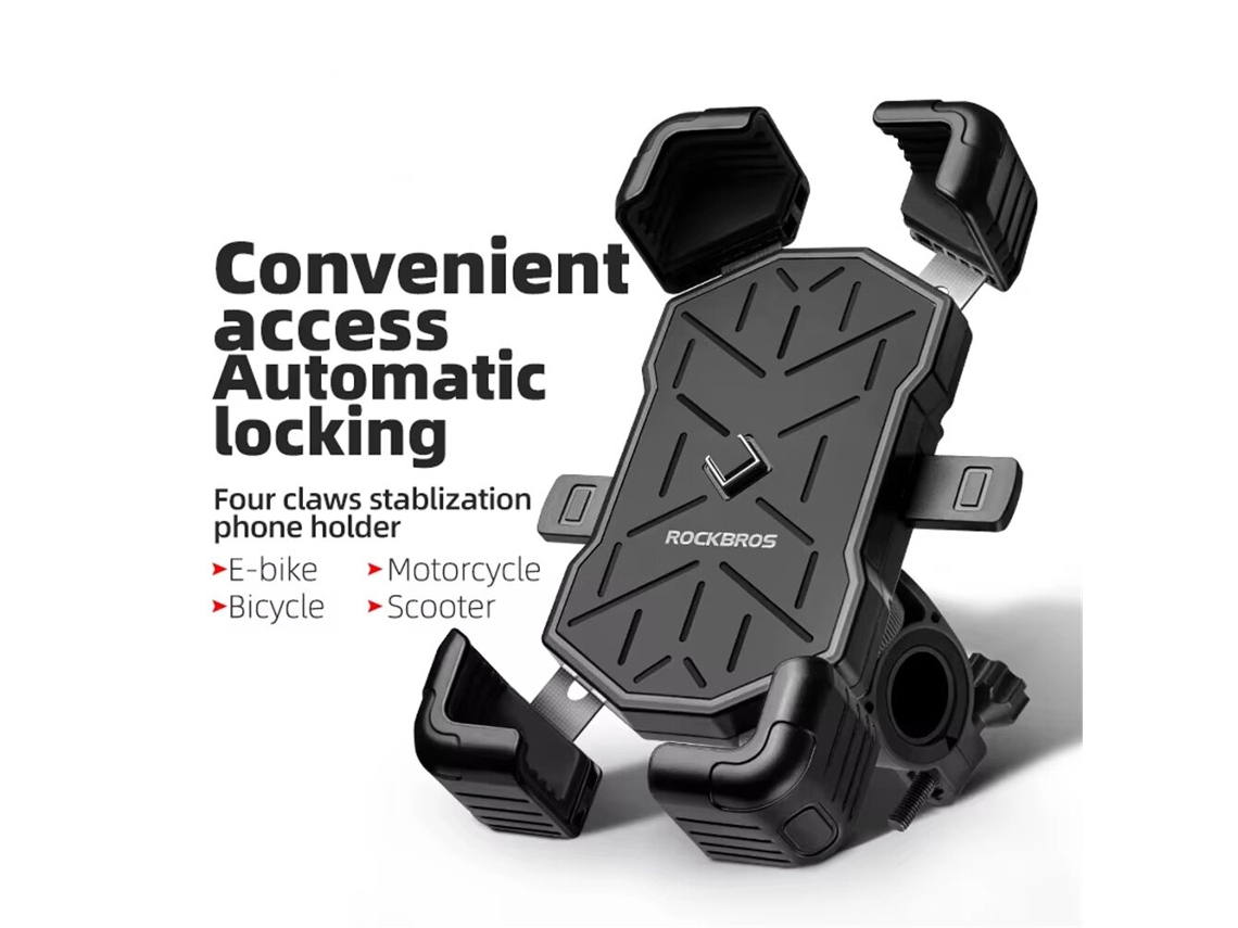 Cinza Rockbros Suporte Celular Bicicleta 4.5''-7.2'' 360° 30° Trava Automática Resistente Impactos Antiderrapante Motocicleta