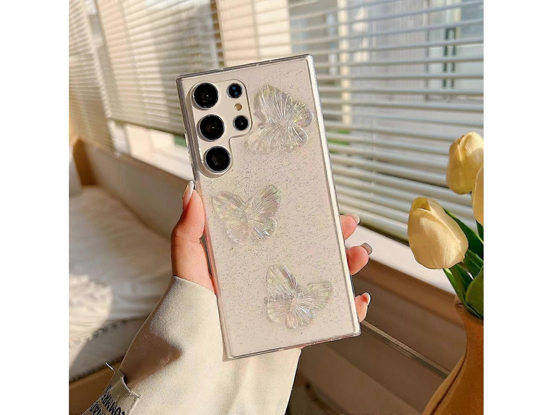 Capa De Celular Samsung Galaxy A03s Eu Com Borboletas De Cristal Transparente Em Tpu.