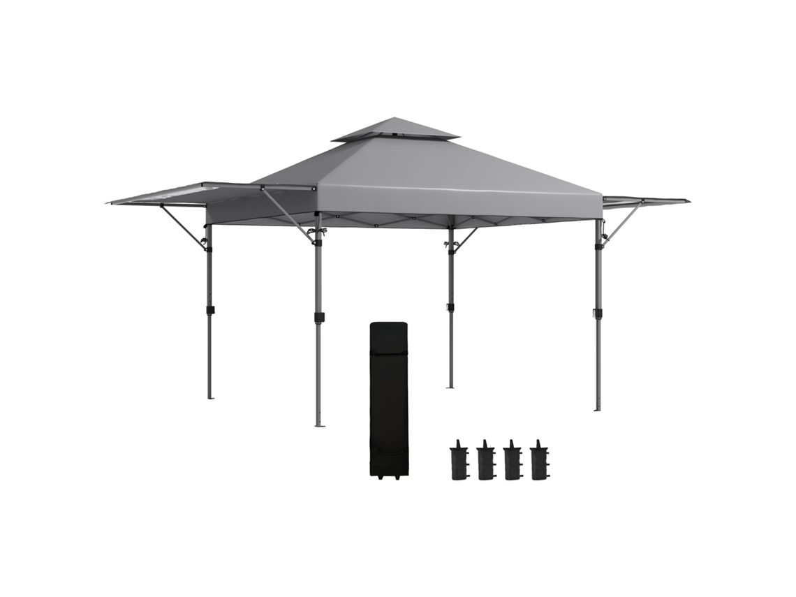 Gazebo de jardim dobrável com 2 paredes ajustáveis, bolsa de transporte com rodas (5x3 m) | S/MARCA
