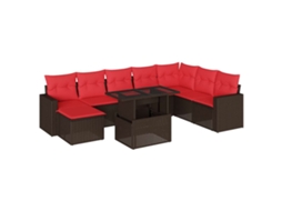 Conjunto de Sofá de Jardim com 9 Peças e Almofadas em Rattan Sintético Marrom MAISON EXCLUSIVE
