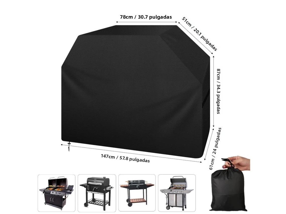 Capa Impermeável MDUG para churrasqueira, preta, 147x61x122cm