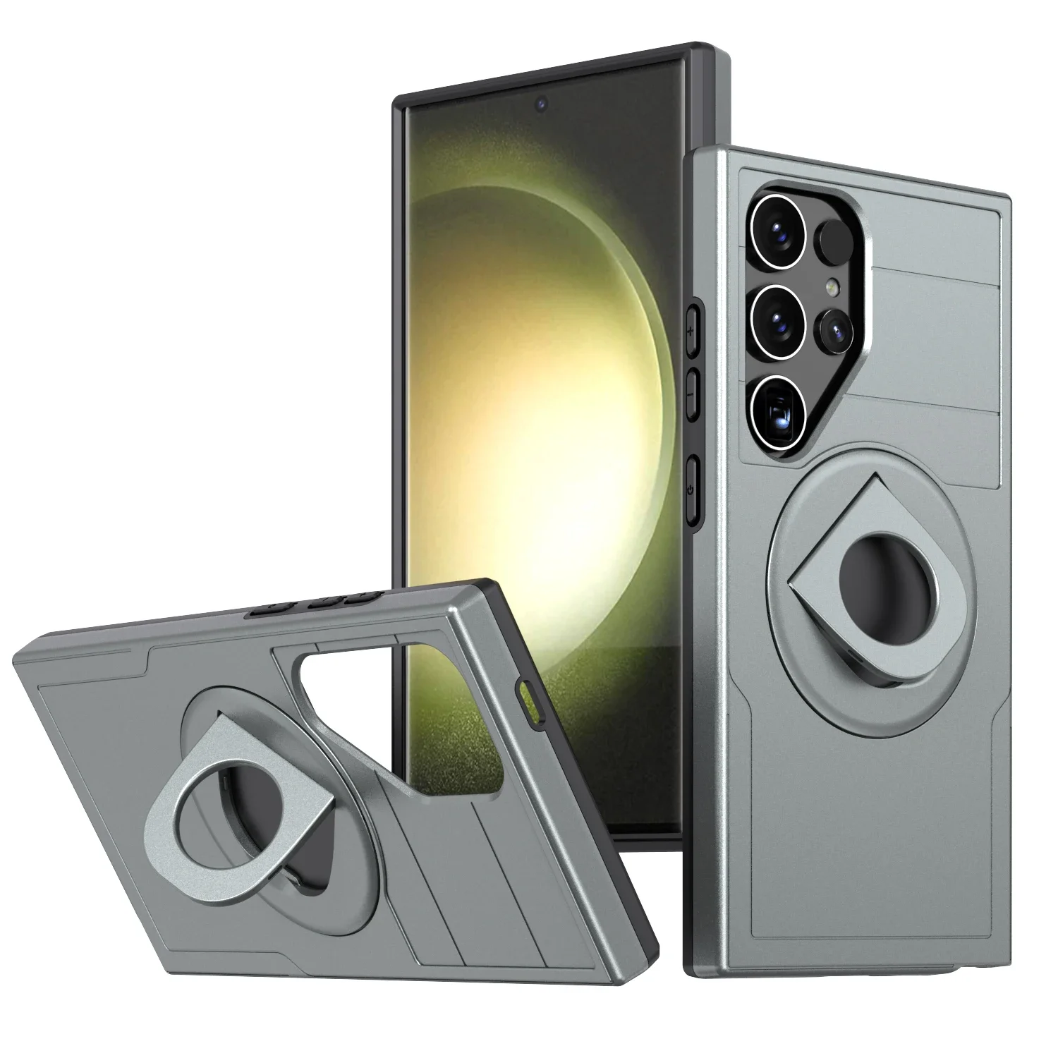 (cinza S24plus) Capa De Celular 2 Em 1 Reforçada E Resistente A Impactos Com Suporte De Anel Magnético