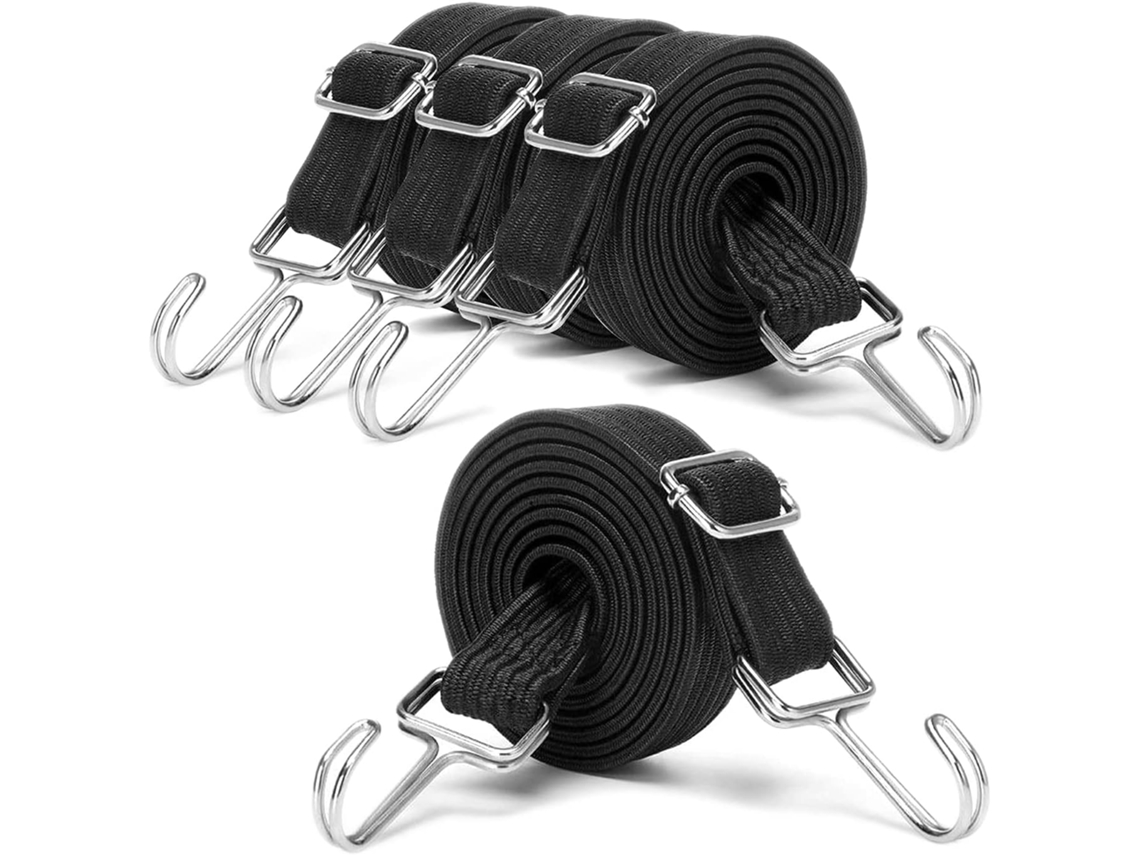 Cordas elásticas de bungee, 4 peças de 1 m, cintas elásticas para bagagem, cintas de aperto extra fortes, com gancho de metal, para veículos