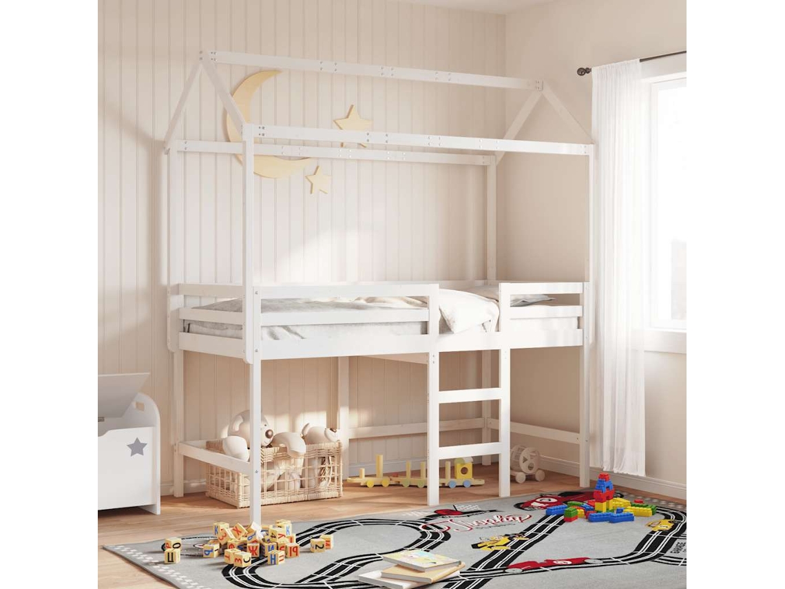 Vidaxl Telhado De Cama Infantil 217x85,5x154 Cm Pinho Maciço Branco