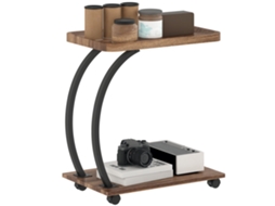 Mesa Lateral em Formato de C com Rodas, Bandeja Superior e Prateleira Inferior para Sofá Ou Cama, 52x34x60 Cm, Marrom e Preto Ge