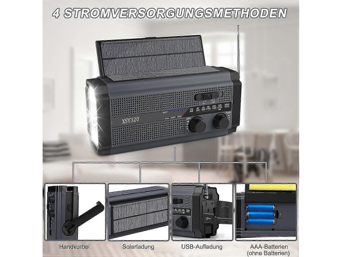 Rádio Solar, de Manivela Am/fm, Emergência Portátil com Bateria Recarregável 5000 Mah, Lanterna Le D 3 Modos GOKOCO