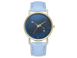 Relógio de pulso em couro PU para mulheres e homens, modelo casual e elegante com mecanismo de quartzo azul claro.