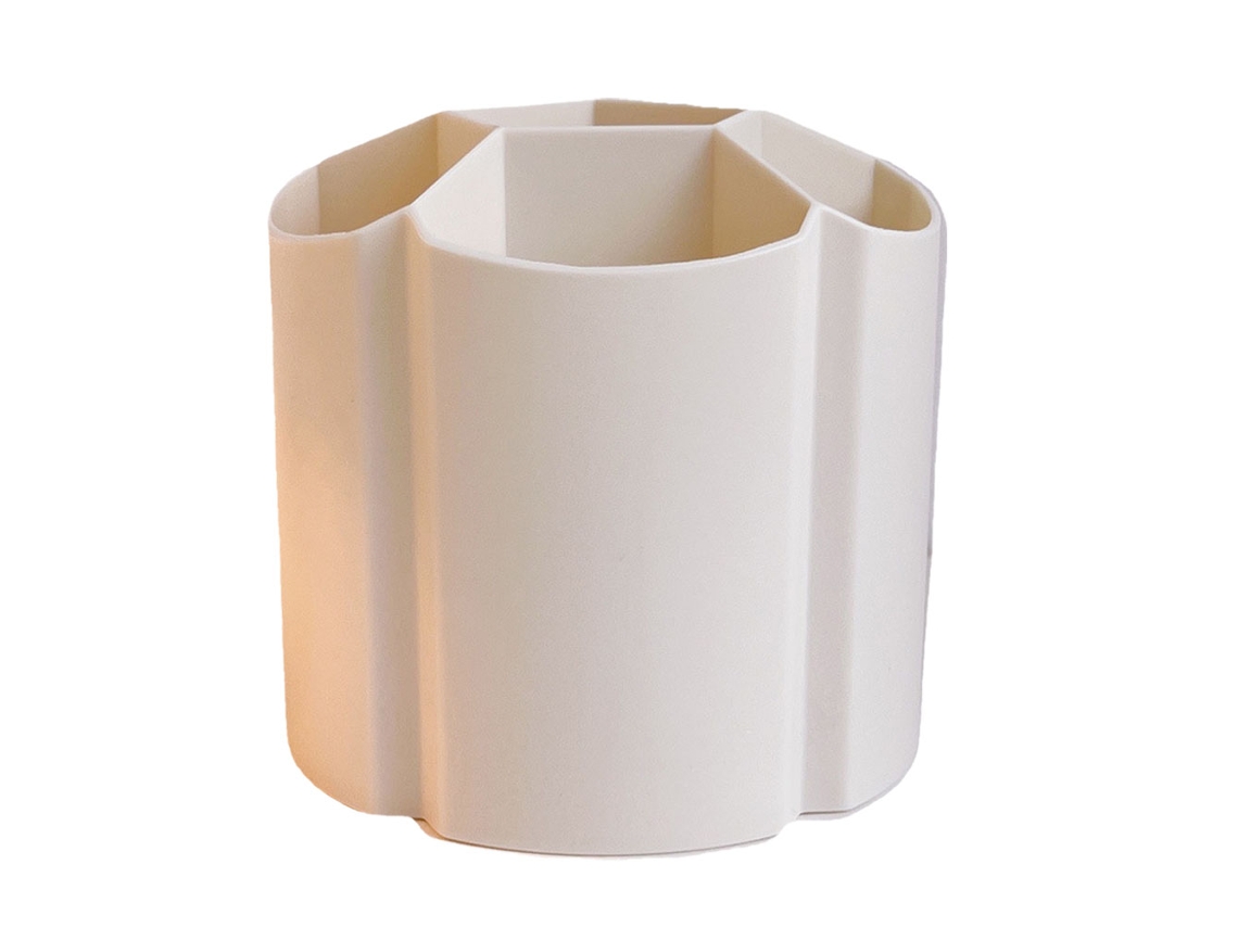 Caneca porta lápis multifuncional de plástico fashion com múltiplos compartimentos para meninas bege com marca