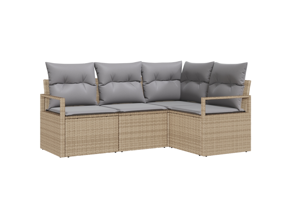 Conjunto 4 Conjunto De Sofá De Jardim Vidaxl Bege Vime Pe (177 X 122 X 85 Cm)