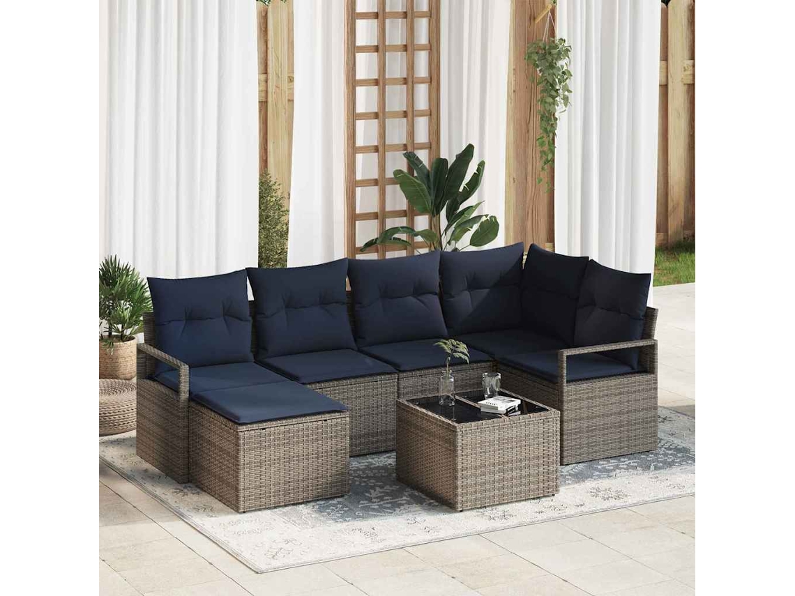Vidaxl Conjunto De Sofás 7 Unid. Cinzeto Vime Pe