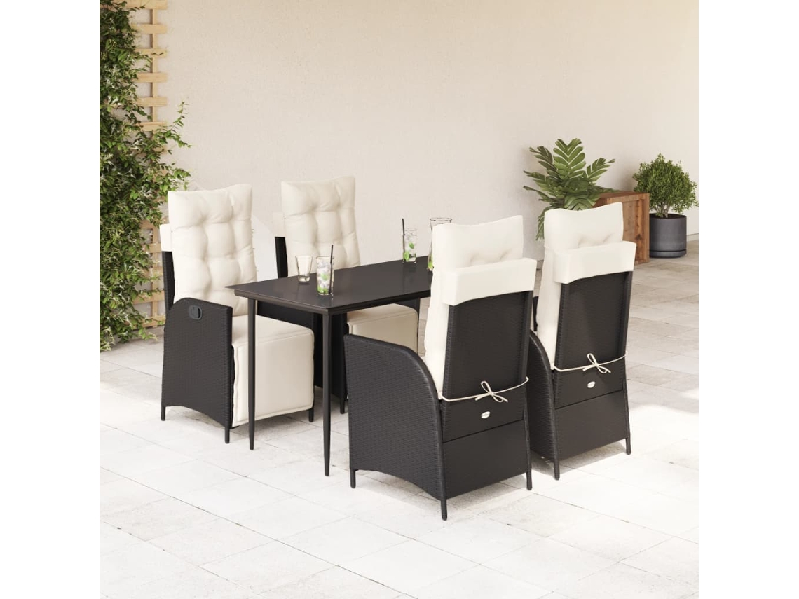 Vidaxl 5 Pcs Conjunto de Jantar P/ Jardim C/ Almofadões Vime Pe Preto