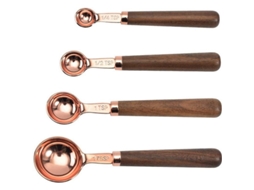 Colheres de Medida Inox Conjunto de 4 Rosa Dourado Cabo Madeira S/MARCA