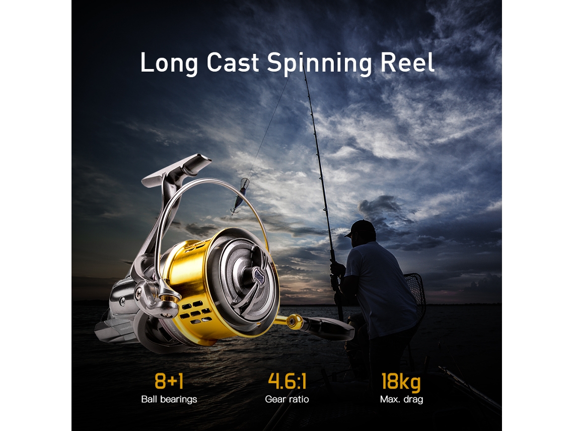 Molinete de Pesca Spinning 8+1 Rolamentos Arrasto Máximo