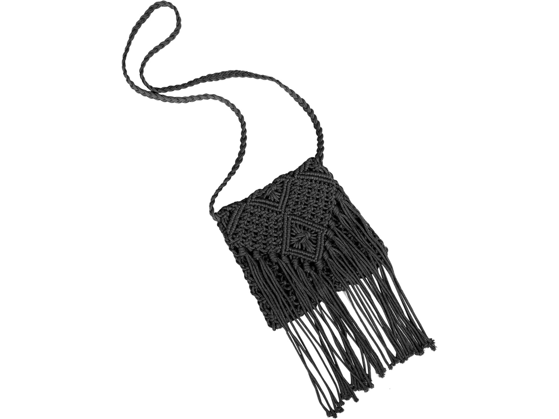 Bolsa De Ombro Feminina De Palha Trançada À Mão Na Cor Preta, Estilo Boêmio, Macia E Confortável.