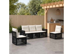 Vidaxl Conjunto De Sofá De Jardim 5 Unid. Preto E Branco Creme Vime Pe
