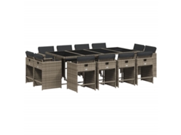 Conjunto de 13 Jantar para Jardim com Almofadões Vime Pe Cinzento MAISON EXCLUSIVE