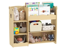 Prateleira Infantil para Brinquedos 3-8 Anos com Compartimentos Madeira 92x29x79 Cm Cor Madeira BTFORUS