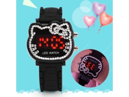 Reloj Digital Led Niña Con Correa De Silicona Dibujos Animados Negro