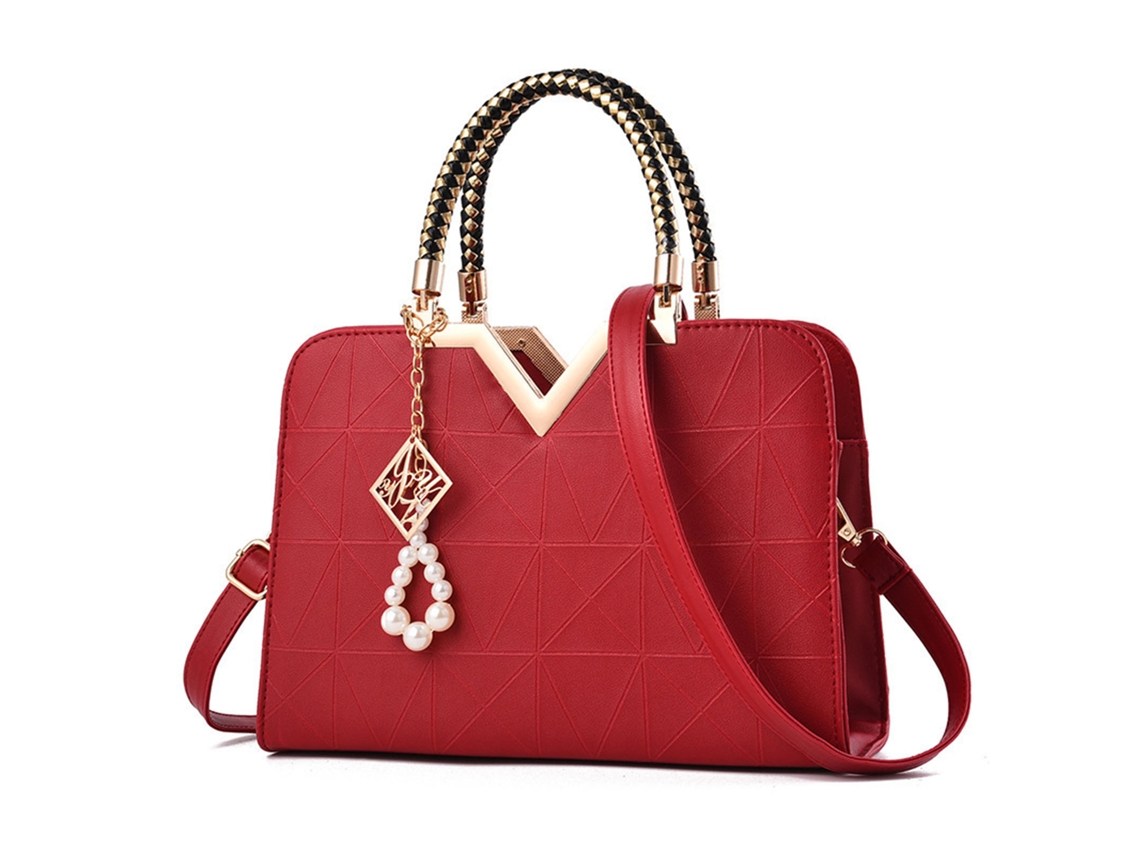 Bolsa Feminina de Couro Pu Grande Capacidade Bolsa de Ombro Lady com Pingente Vinho