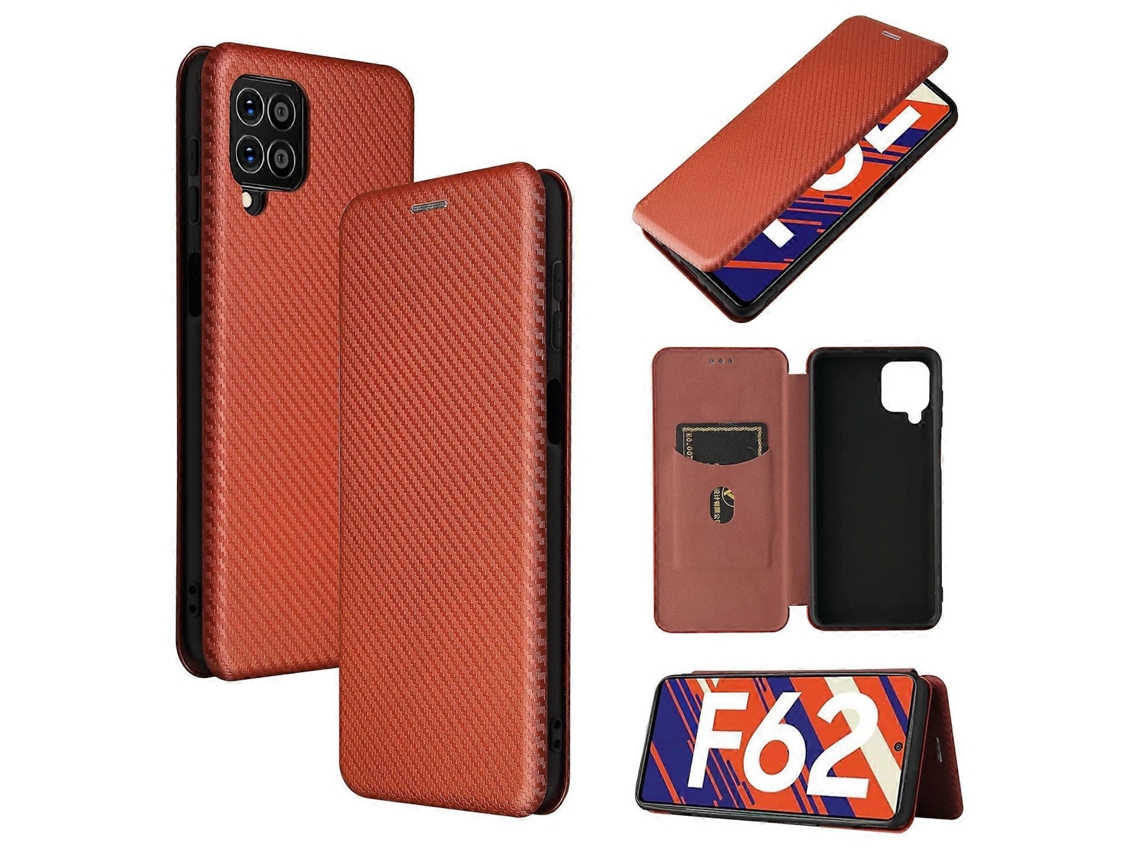 Capa De Couro Pu Com Compartimento Para Cartão E Textura De Fibra De Carbono Para Samsung Galaxy M62
