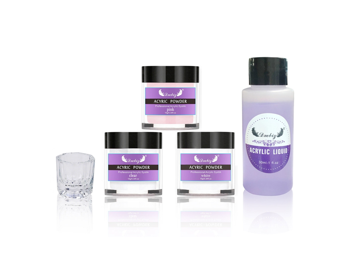 Kit De Unhas De Acrílico Com Pó E Líquido 3 Cores, Pincel, Moldes E Lixa Para Iniciantes - Ferramentas De Beleza Diy
