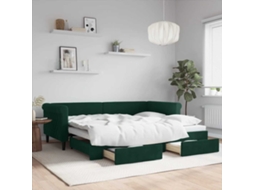 Cama De Solteiro | Camas Para Quarto | Sofá-cama C/ Gavetão E Gavetas 90x200 Cm Veludo Verde-escuro