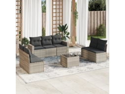 Vidaxl 8 Pcs Conj. Sofás Jardim C/ Almofadões Vime Pe Cinzento-claro