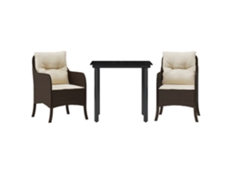 Conjunto de Jantar 3 Pcs para Jardim com Almofadões Vime Pe Castanho MAISON EXCLUSIVE (3 pcs)