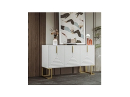 Aparador moderno e elegante de 3 portas com prateleiras ajustáveis, portas em U, puxadores e pés de metal para sala de jantar e cozinha Ehstmind (branco)