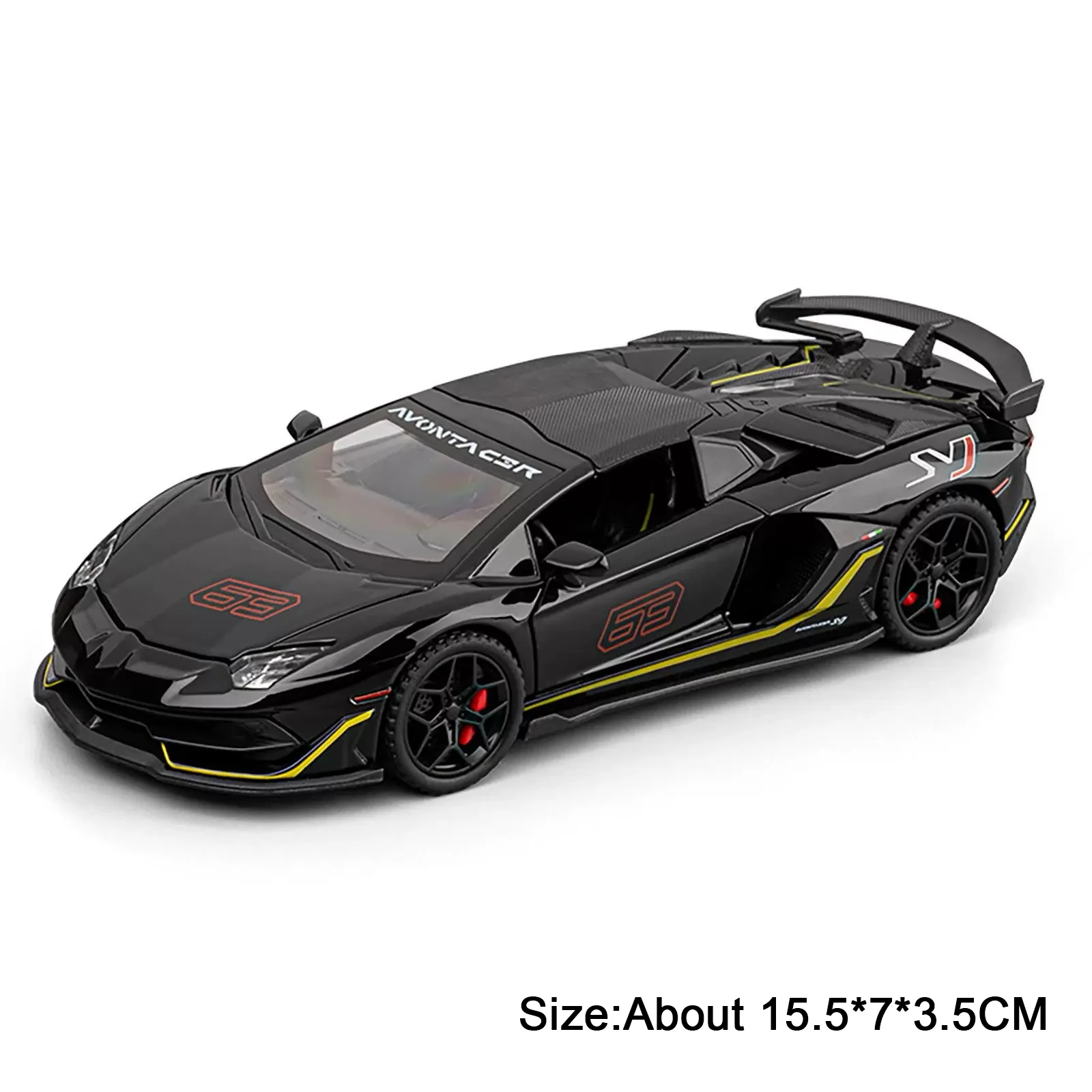 (svj63 Preto) 1:32 - Modelo De Carro Esportivo, Carroceria Em Liga Metálica, Pneus De Borracha, Com Efeitos Sonoros E Luminosos.