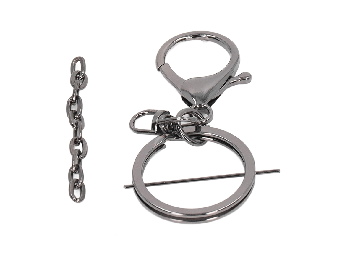 Kit de 30 Anéis de Porta chaves com Corrente Metal Durável para Artesanato Diy Joias Cinza