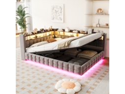 Cama Estofada Veludo Cinza Claro 140x200 Cm